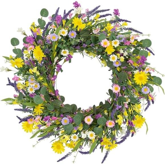Artificial Spring Wreath 22Inch Spring Wreaths for Front Door Summer Door Wreath - Picture 6 of 6